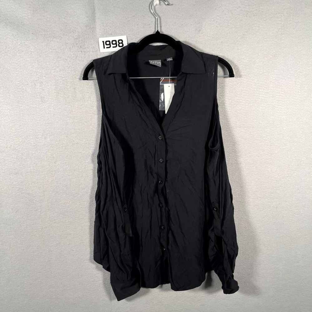 Soho New York Cold Shoulder Top Womens Medium Black Roll Tab Sleeve Pleated